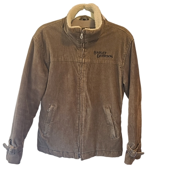 Harley-Davidson Vintage Hunter Green Corduroy Full Zip Jacket Coat Small Y2K - Picture 2 of 9